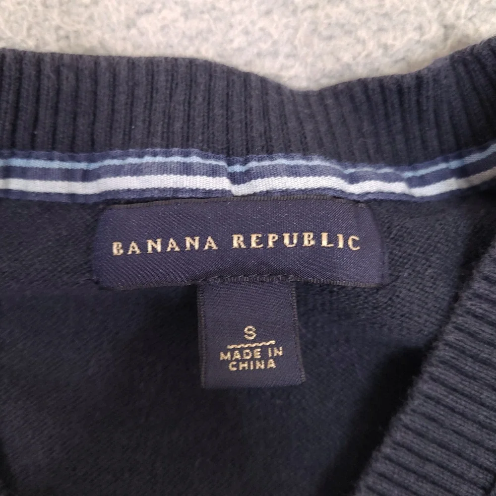 Banana Republic Mens Cotton Cashmere V-Neck Sweater Small Black‎ Pullover